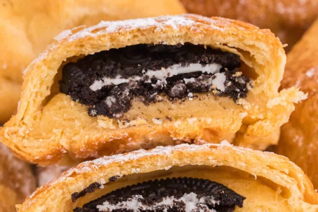 Close up shot of air fryer Oreos.