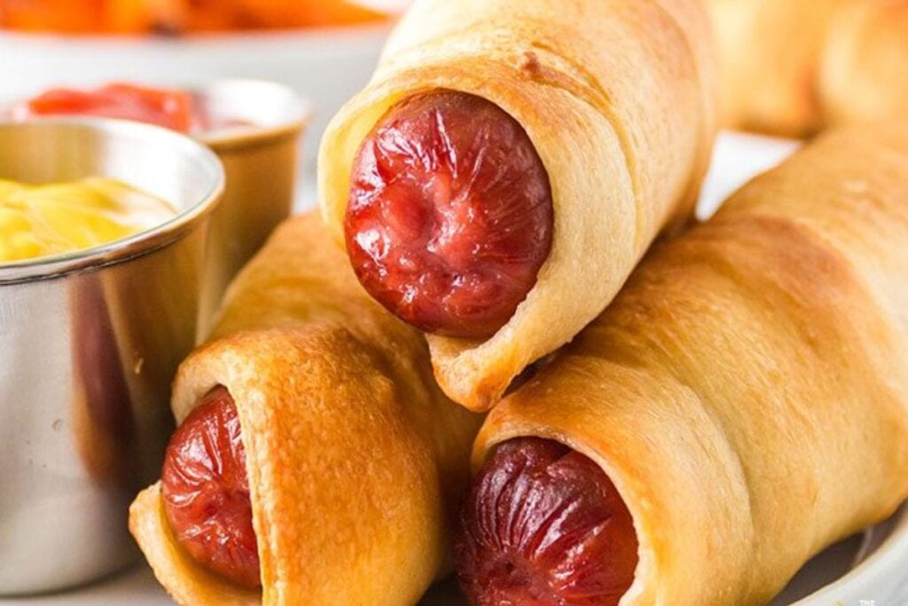 Close up shot of air fryer pigs in a blanket.