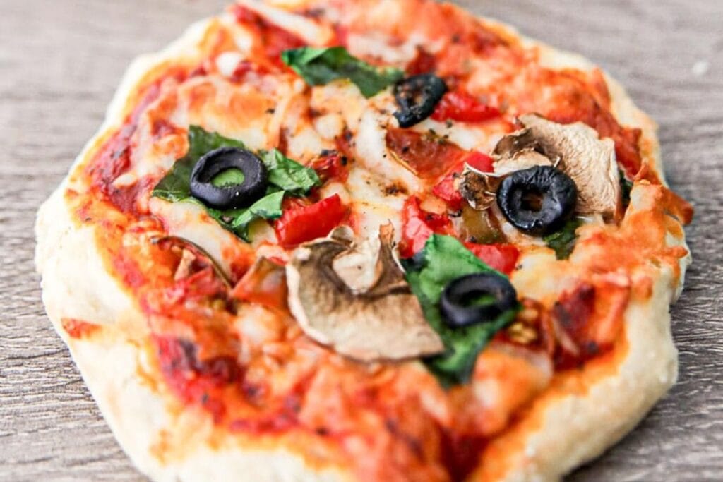 Close up shot of air fryer pizza.