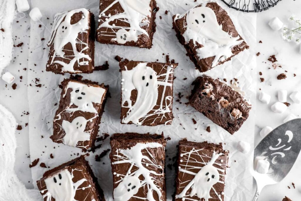 Slices of boo brownies.