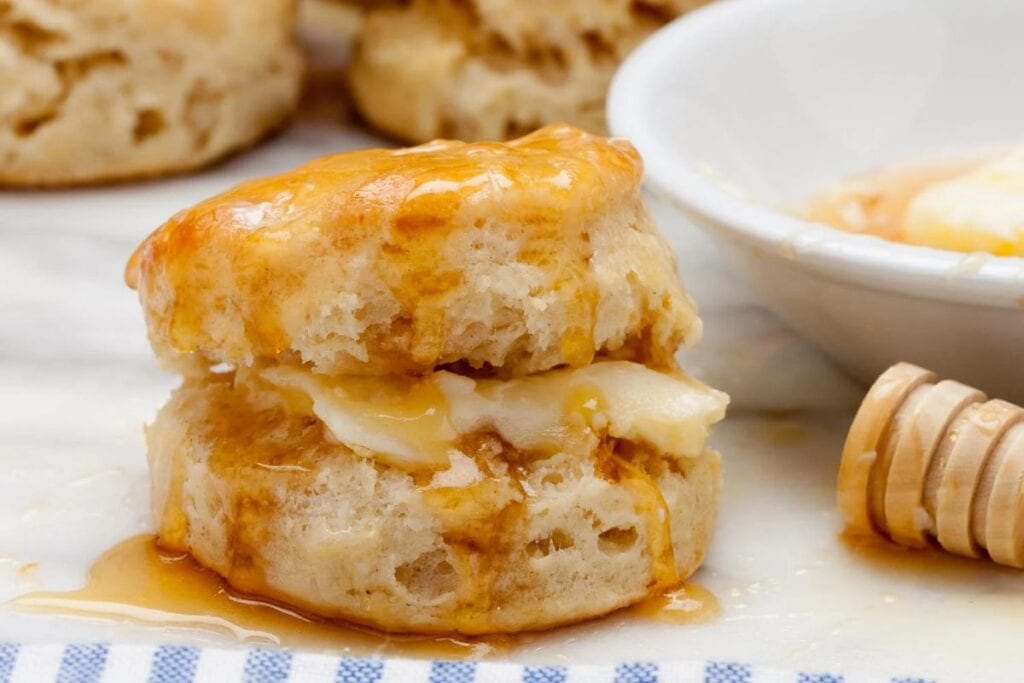 Close up shot of buttermilk biscuits.