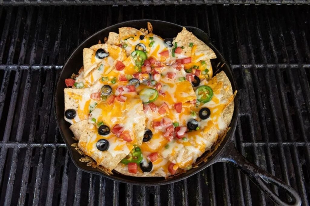 Campfire nachos on a griller.