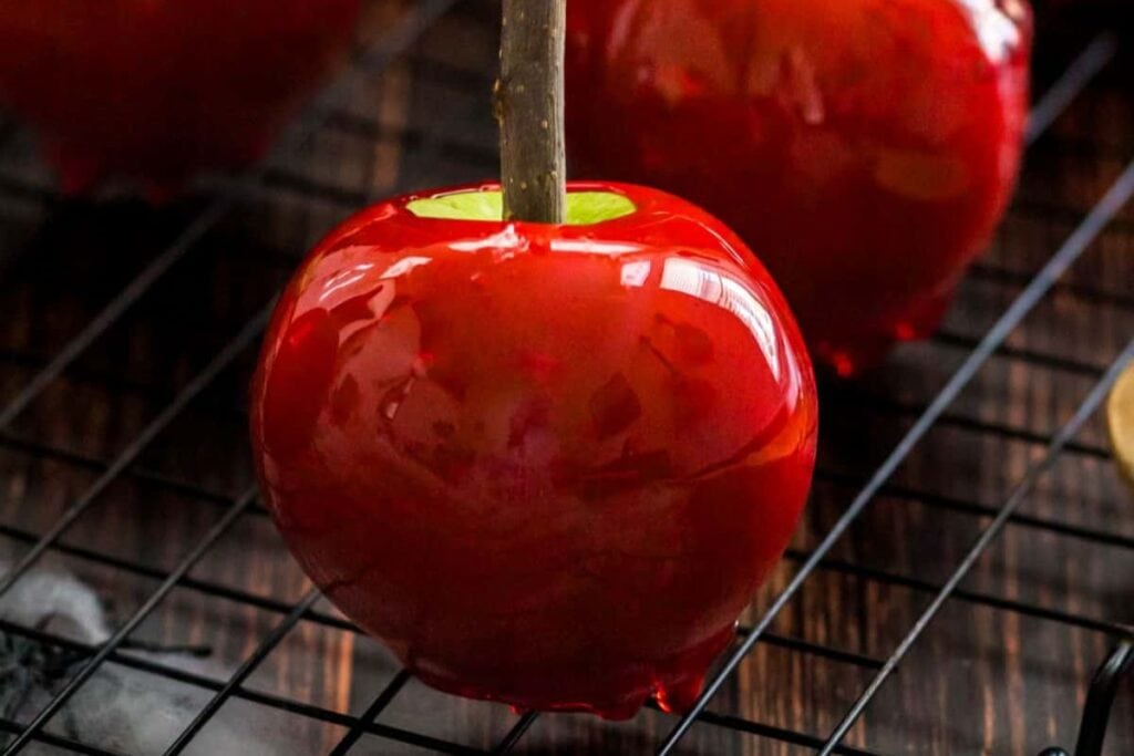 Close up shot of candy apple.