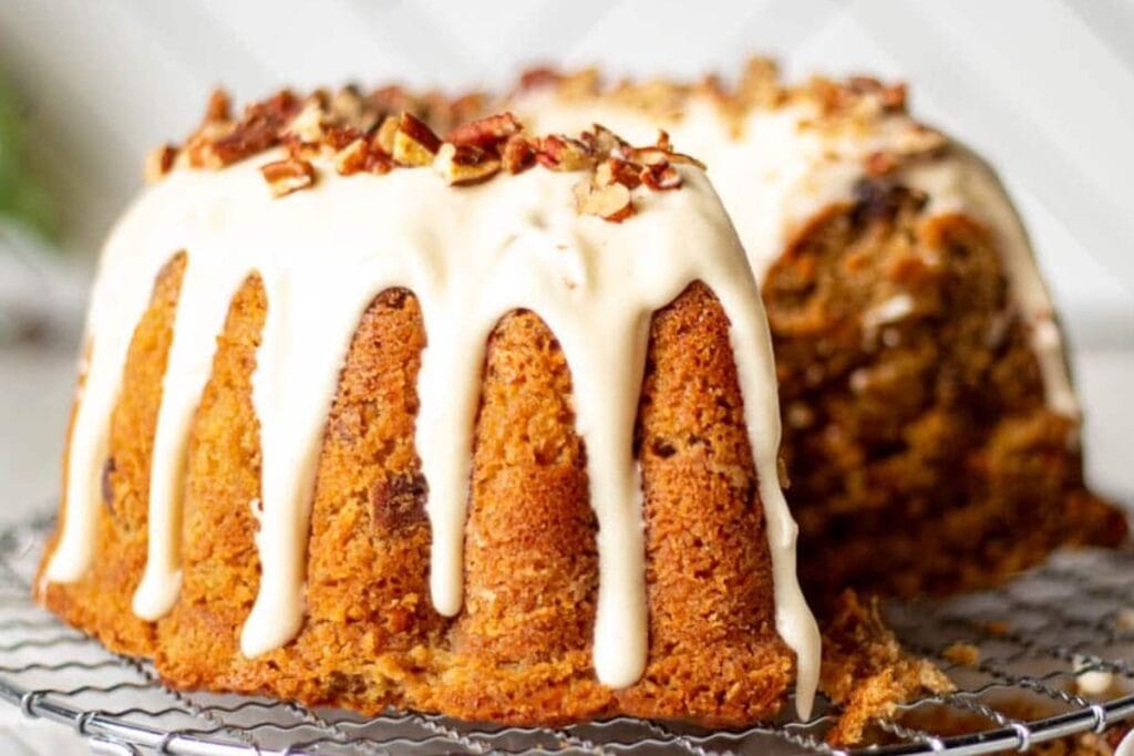 A close up shot of carrot pound cake.