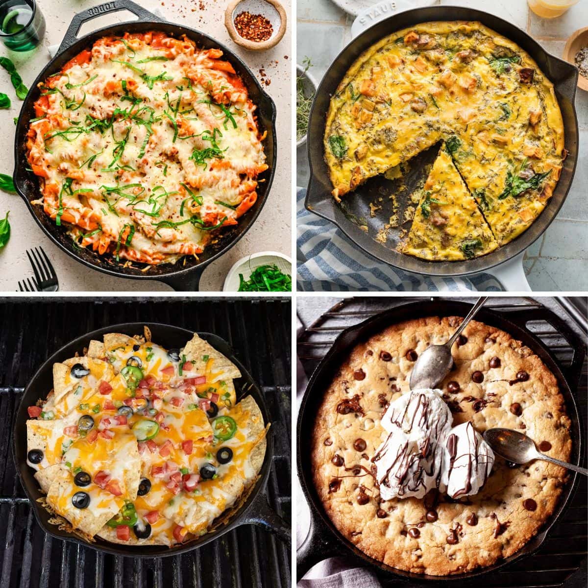 Cast iron skillet collage.