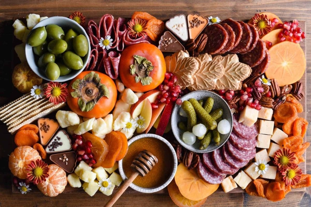 Charcuterie board top shot.