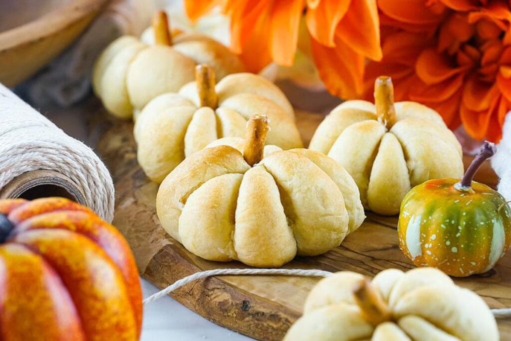 Close up shot of pumpkin shaped bites.