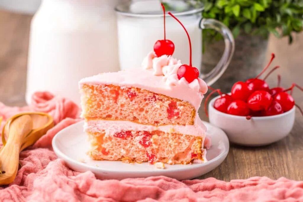 A slice of cherry cake.