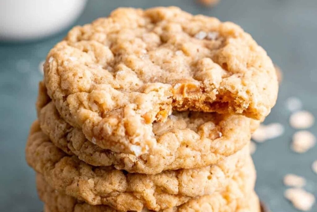 Stacks of caramel oatmeal cookies.