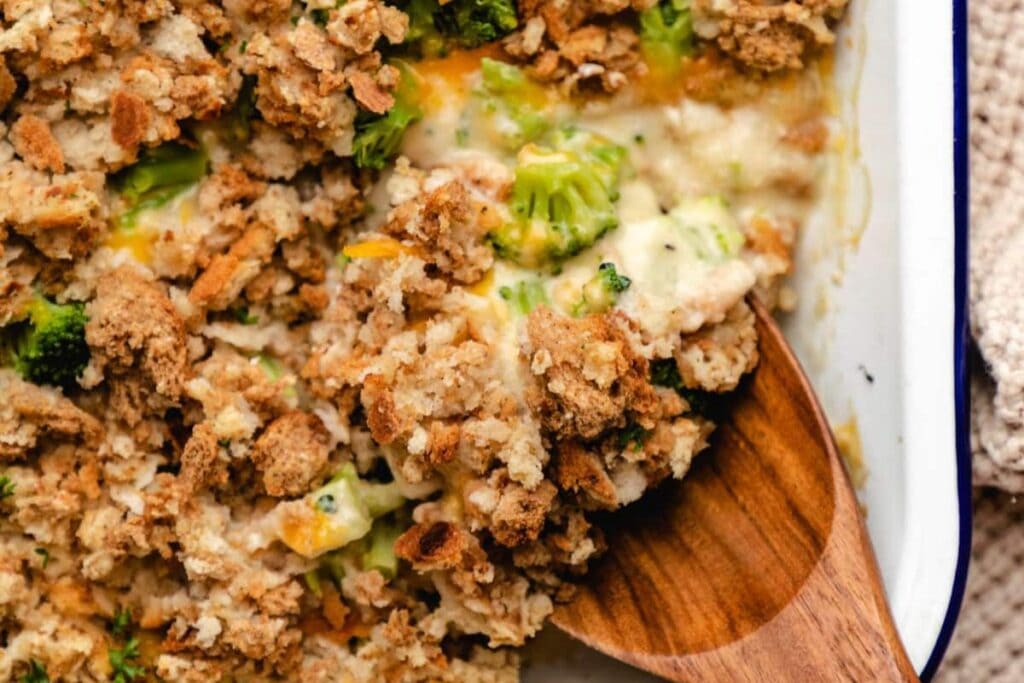 Close up shot of broccoli stuffing.