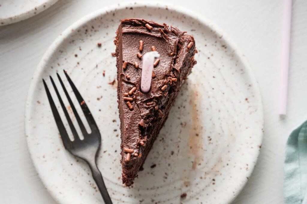 A slice of chocolate cake.