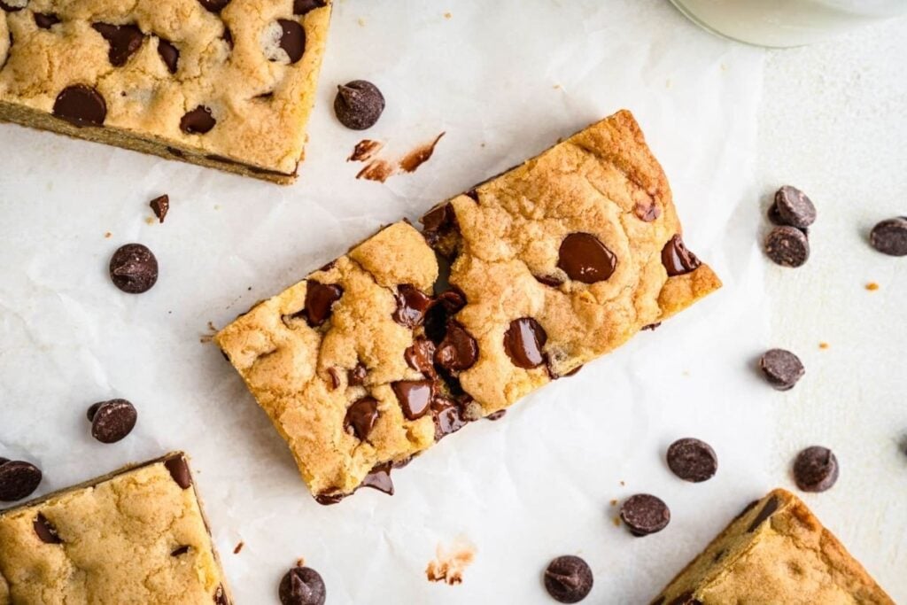 cookie bars with chocolate chips.