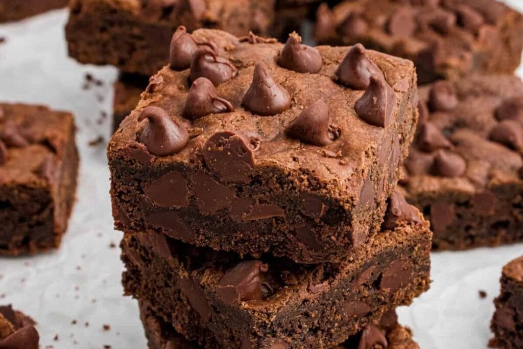 Close up shot of chocolate chip cookie bars.