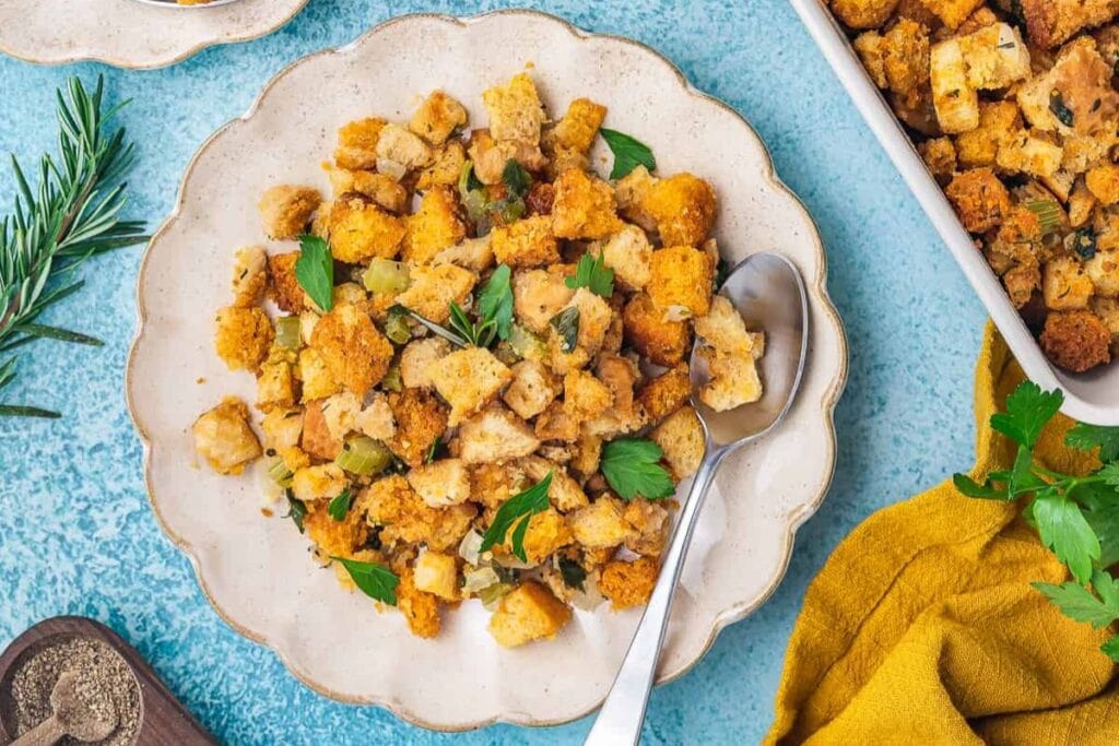 Close up shot of cornbread stuffing.
