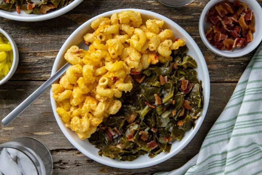 Close up shot of collard greens.