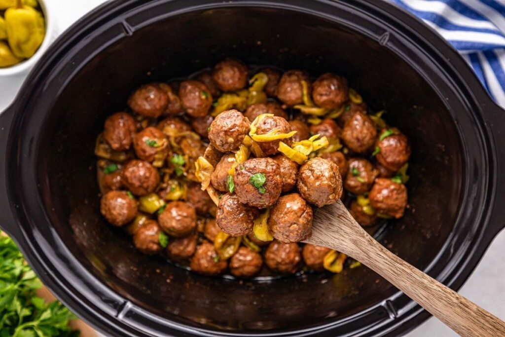 Meatballs in crockpot.