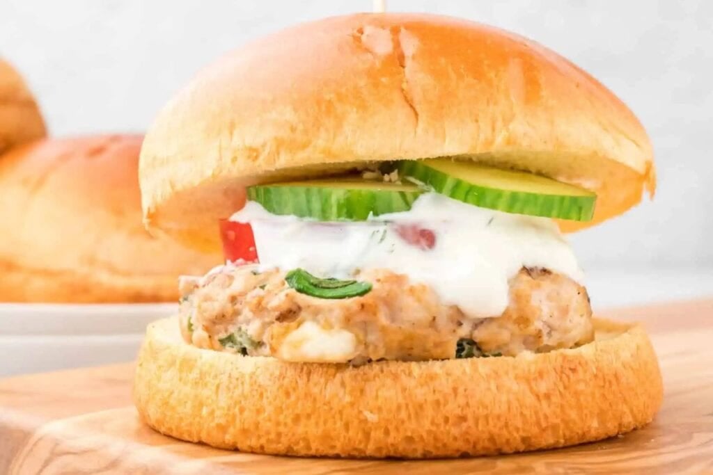 Close up shot of chicken burger.