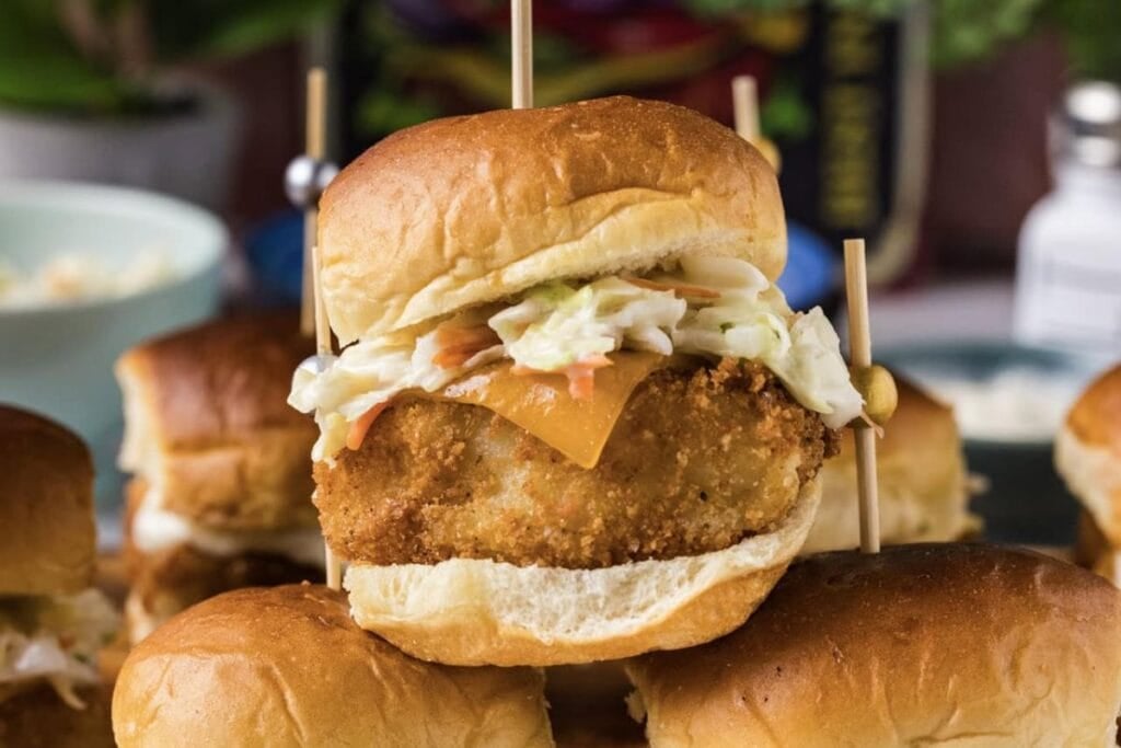Close up shot of fish sliders.