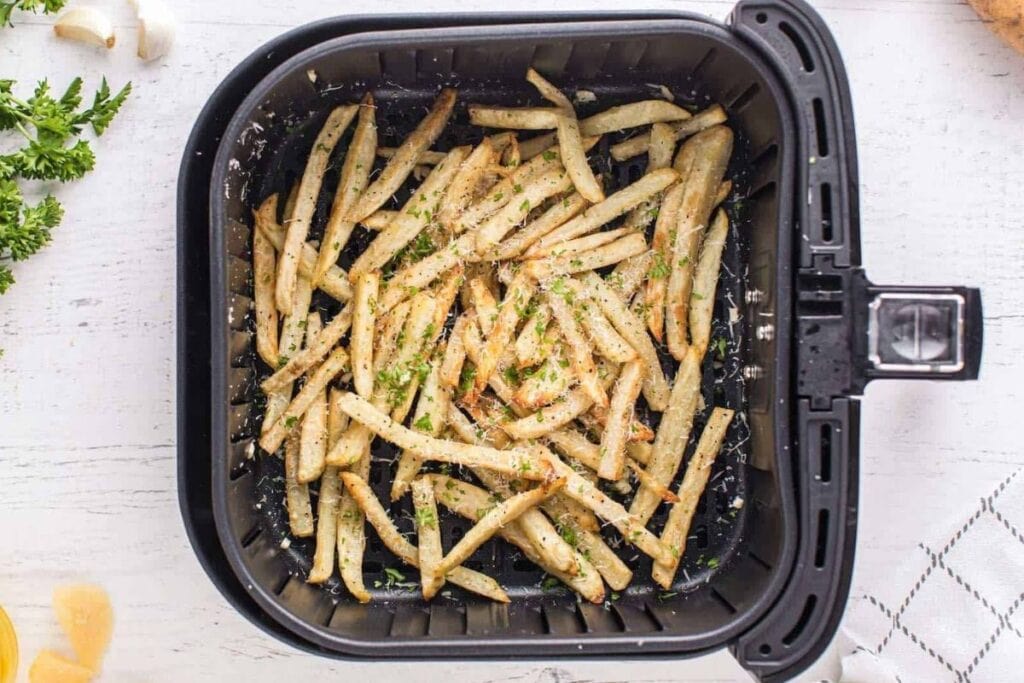 French fries in an air fryer.