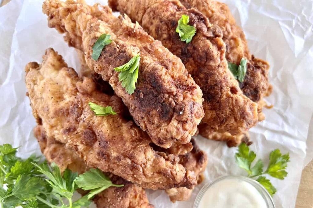 Close up shot of chicken tenders.
