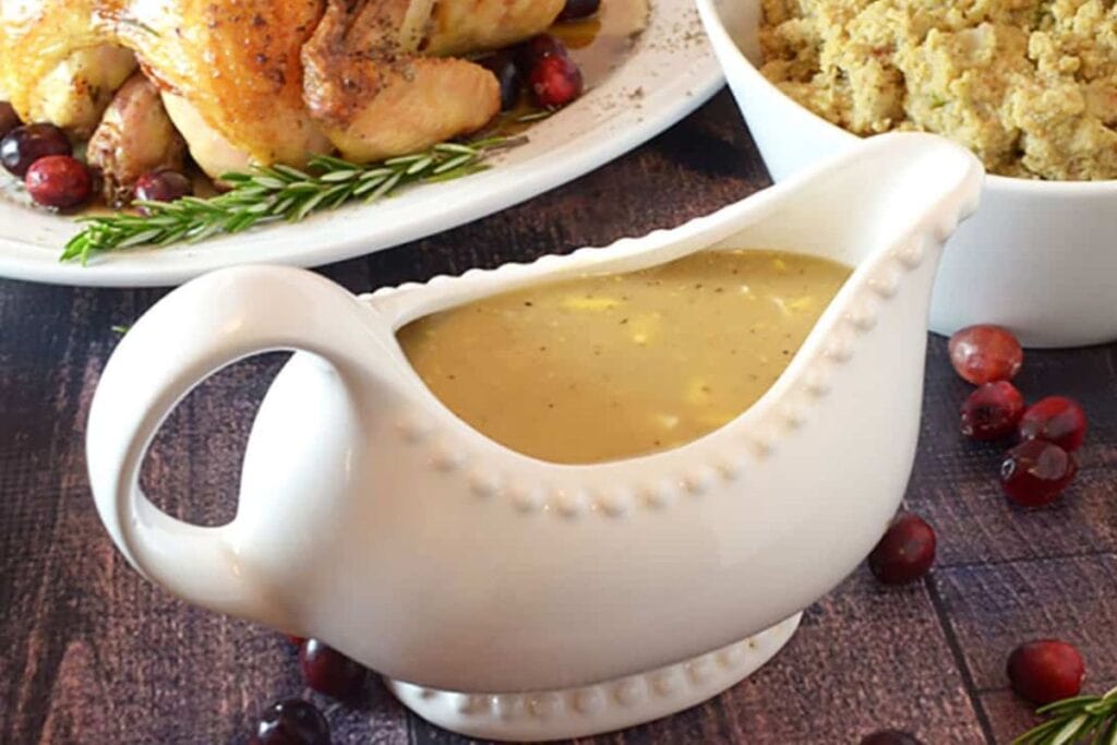 Close up shot of gravy.