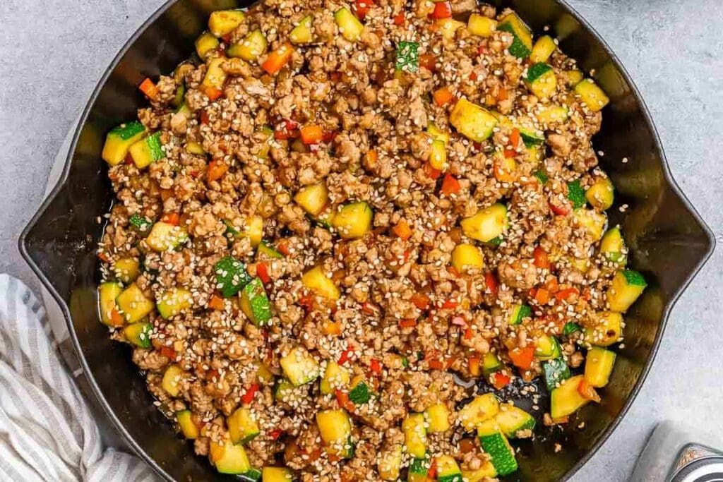 A close up shot of ground turkey.