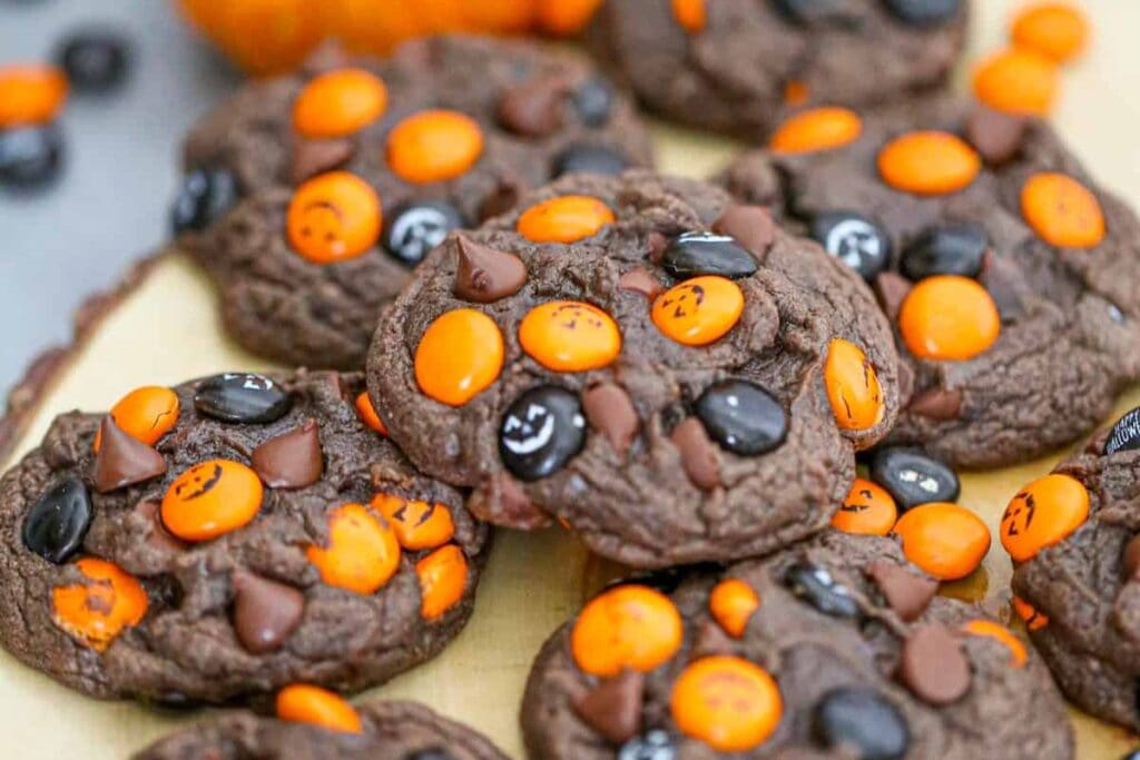 Halloween cake mix cookies close up shot.