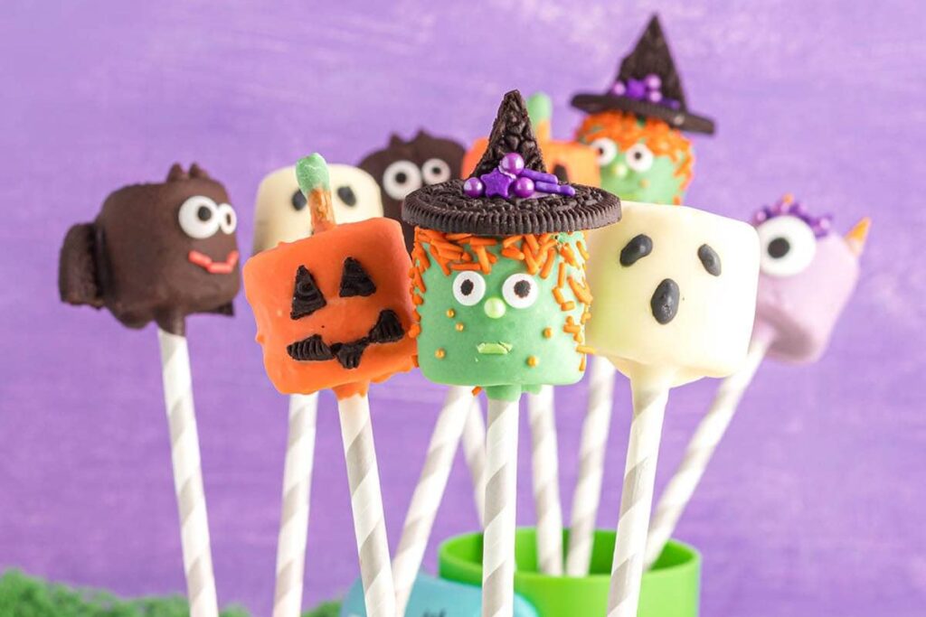 Close up shot of Halloween marshmallows.