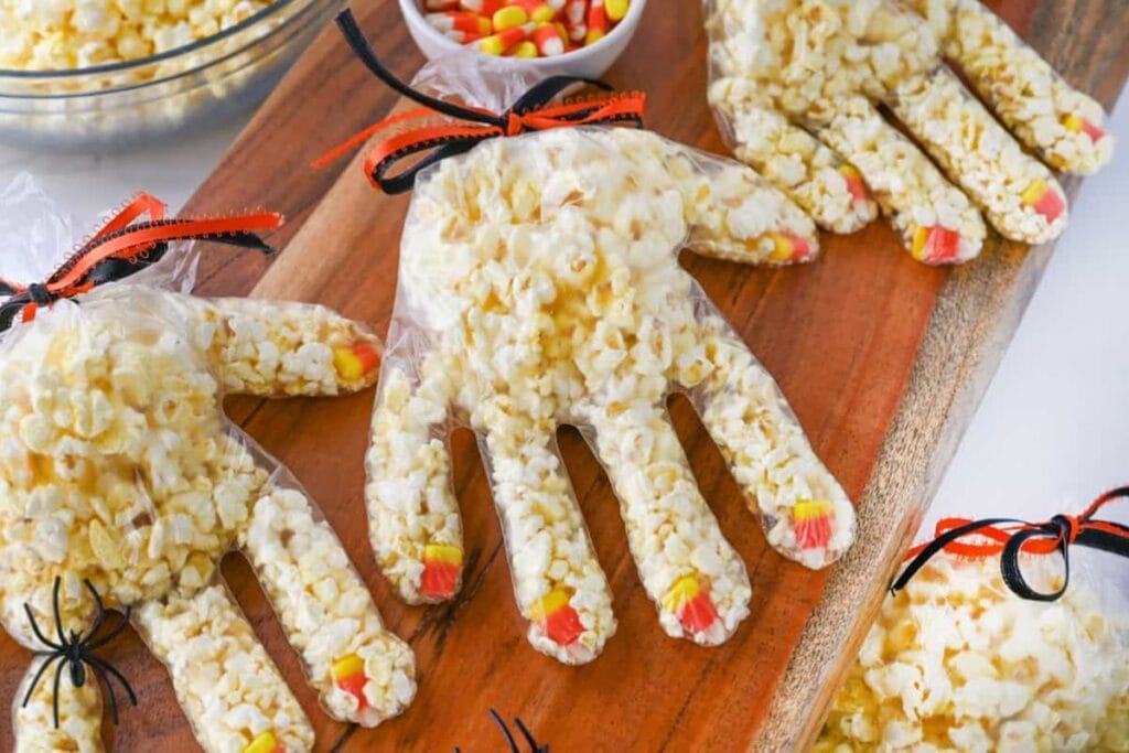 Popcorn hands for Halloween.