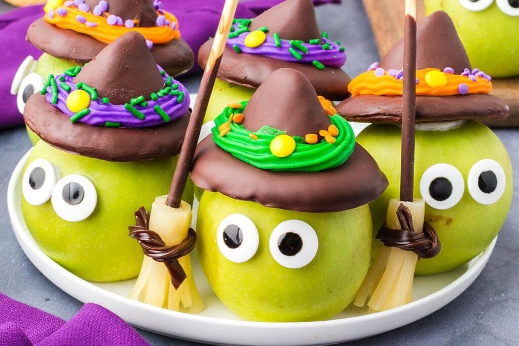 Close up shot of Halloween witch apple.