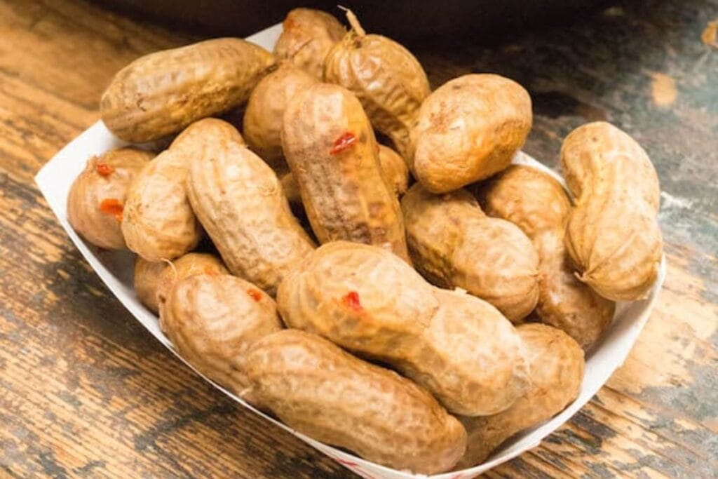 Close up shot of boiled peanuts.
