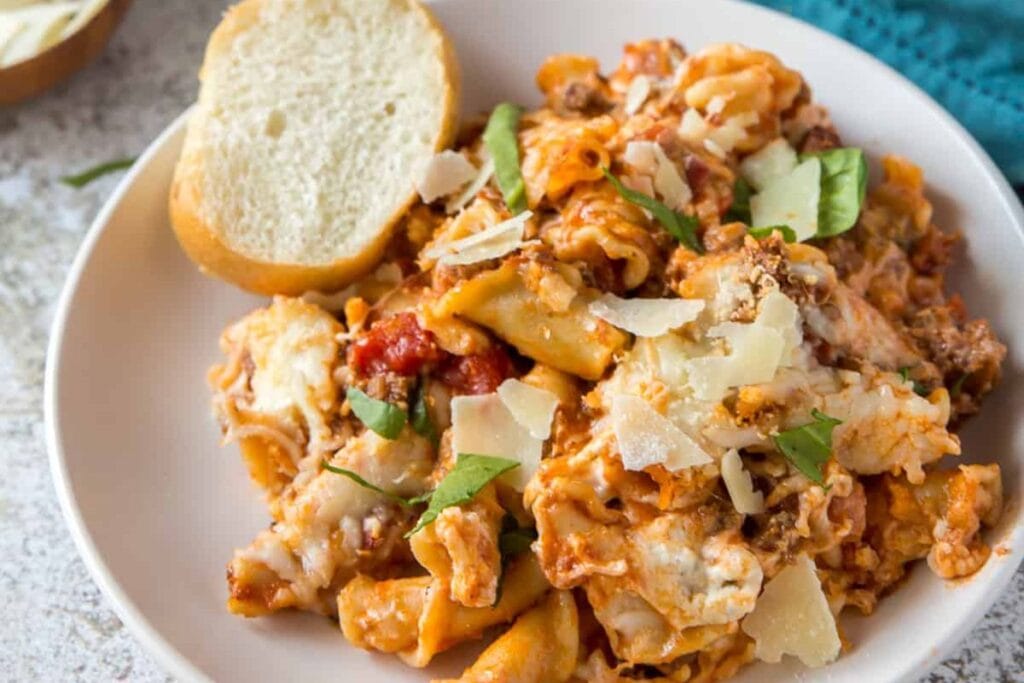 Lazy lasagna casserole on a plate.