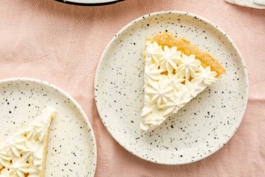 Slices of lemon chess pies.