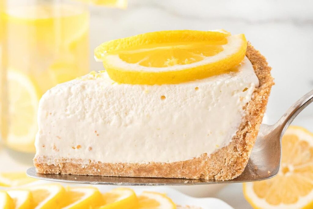 A close up shot of lemon pie.
