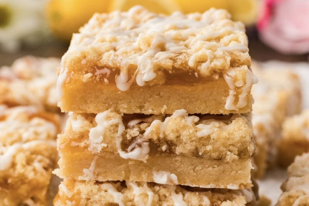 Close up shot if lemon streusel squares.