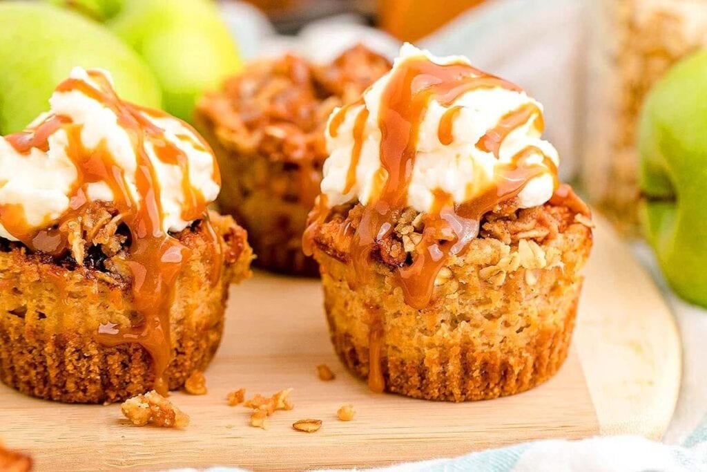 A close up shot of caramel apple cheesecake.