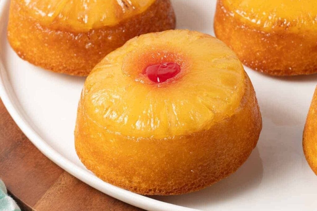 Close up shot of upside down cake.