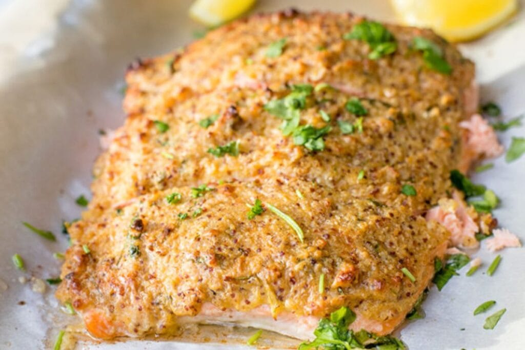 Panko salmon close up shot.