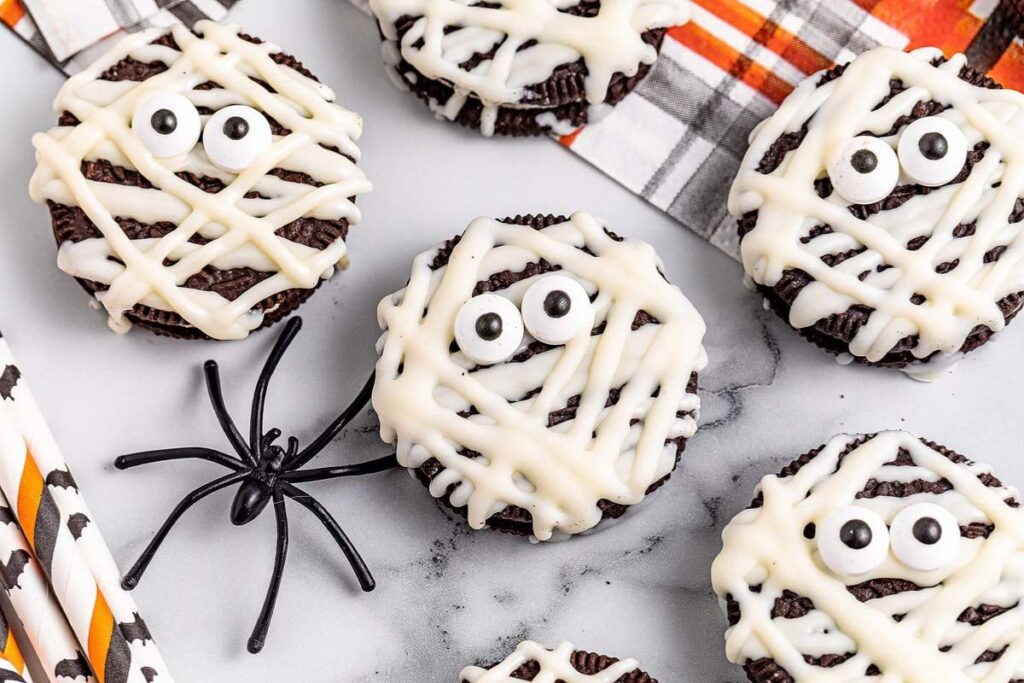 Close up shot of Oreo mummies.