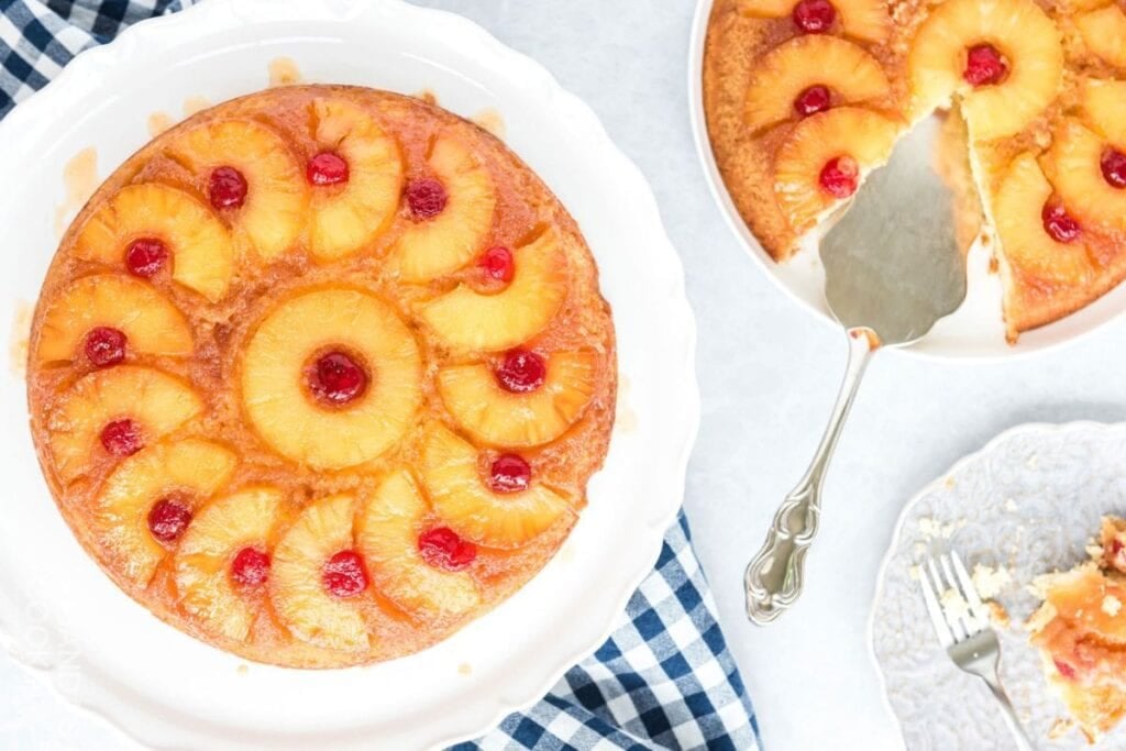 Pineapple upside down cake top shot.