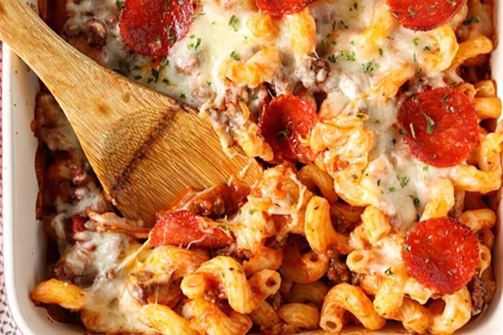 A close up shot of pasta bake.