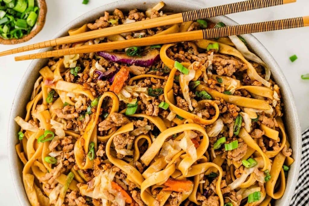Close up shot of potsticker noodles.