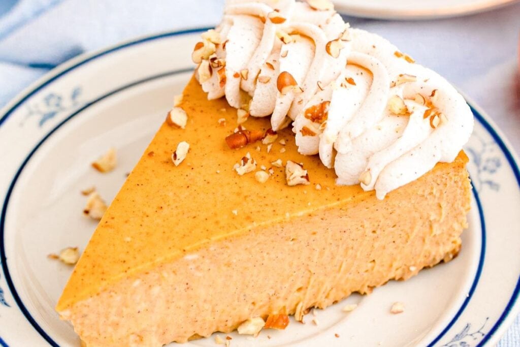 A slice of pumpkin cheesecake.