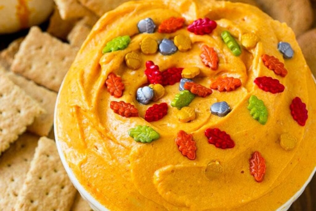 A bowl of pumpkin dip.