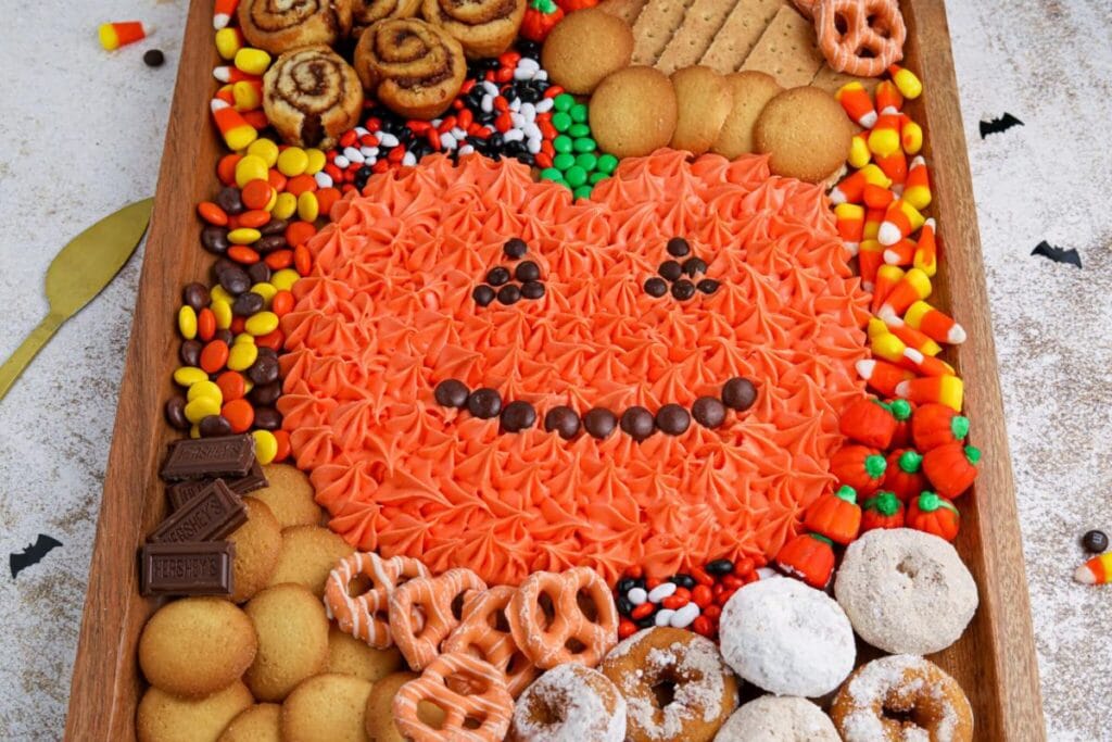 Pumpkin frosting board close up shot.