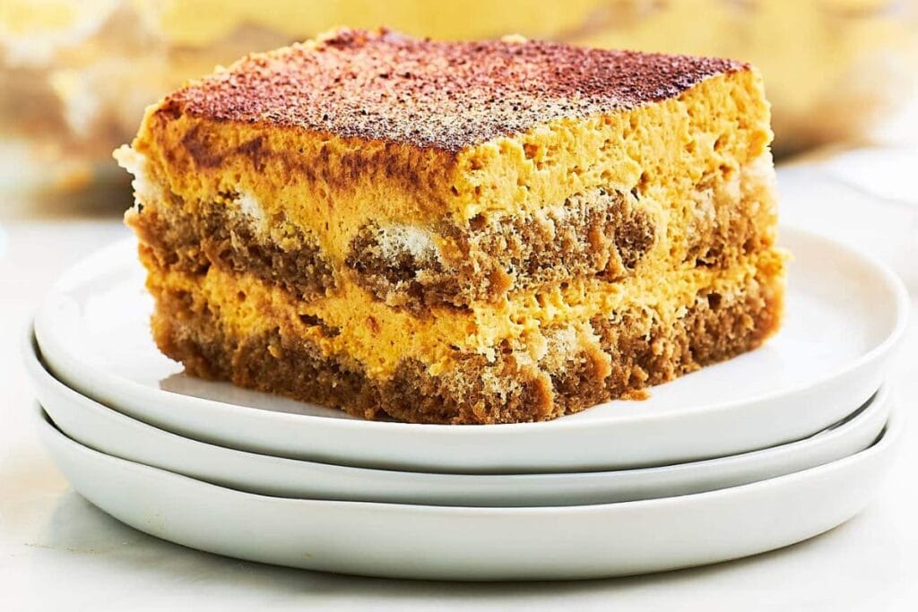 A slice of pumpkin tiramisu.
