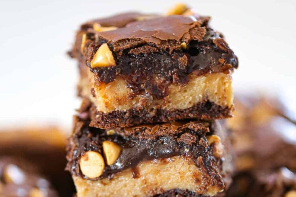 Brownie bars close up shot.