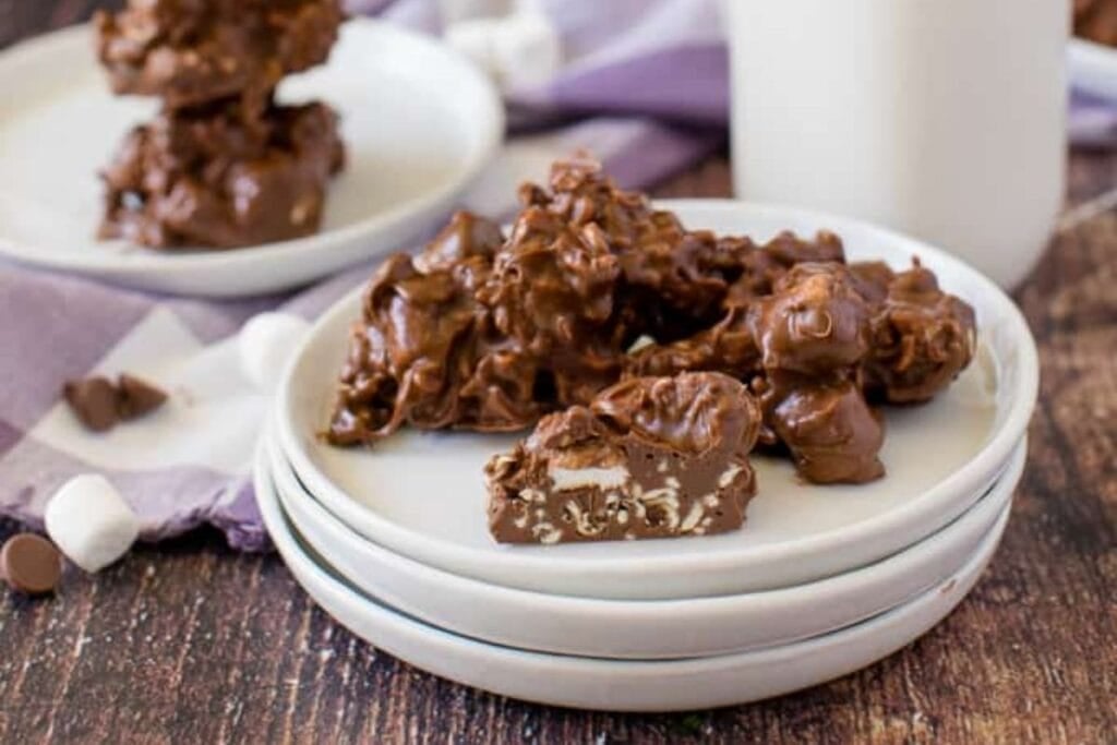 Rocky road bites on a plate.