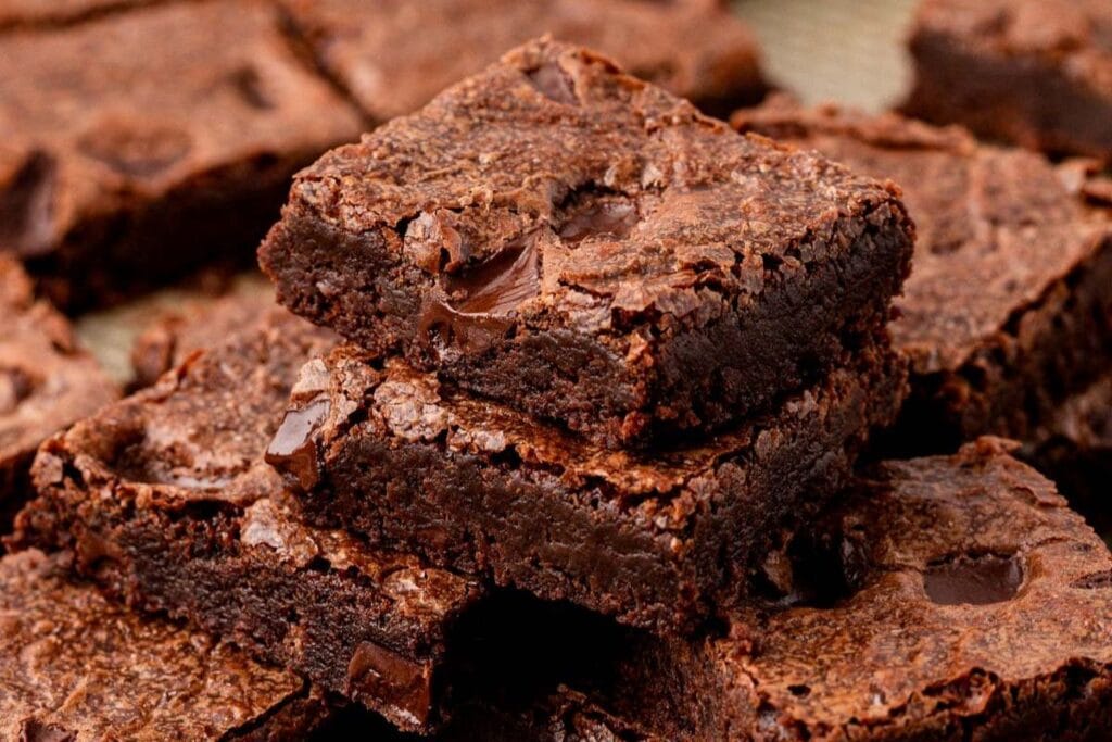 A close up shot of sheet pan brownies.