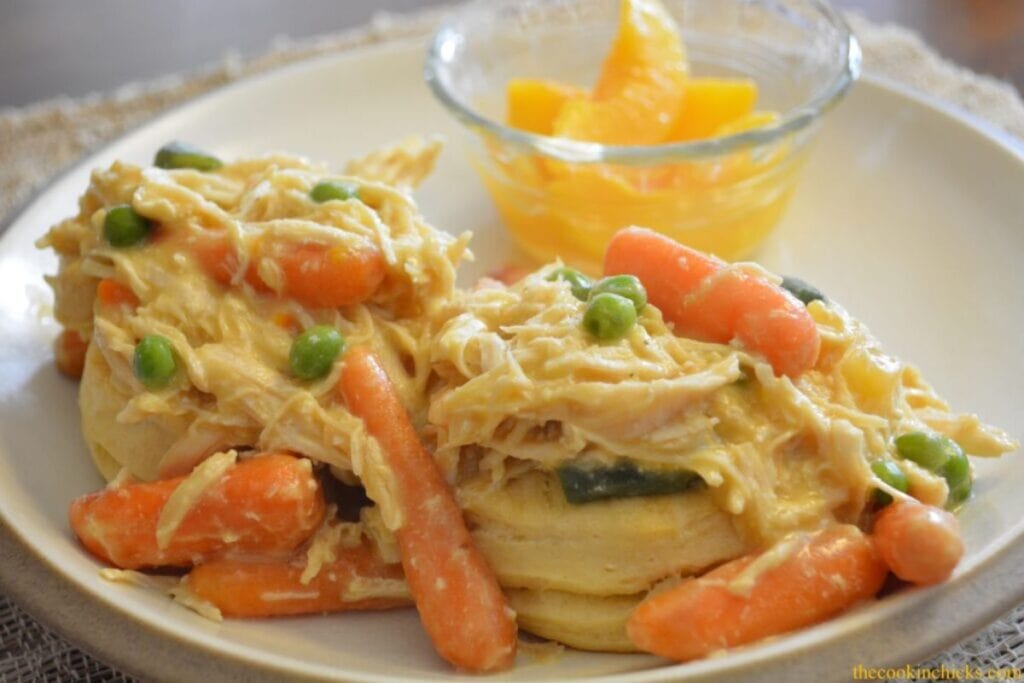 Chicken pot pie on a plate.